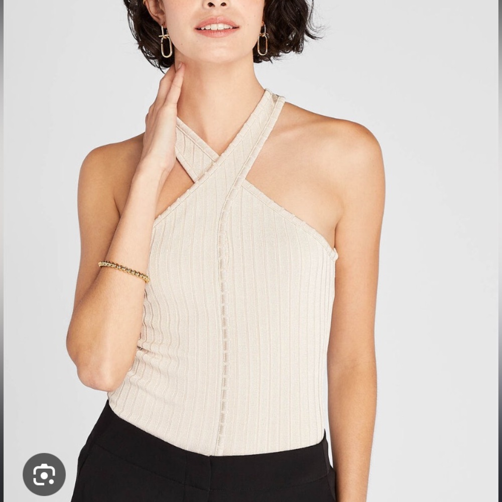 Club Monaco taupe ribbed halter tank